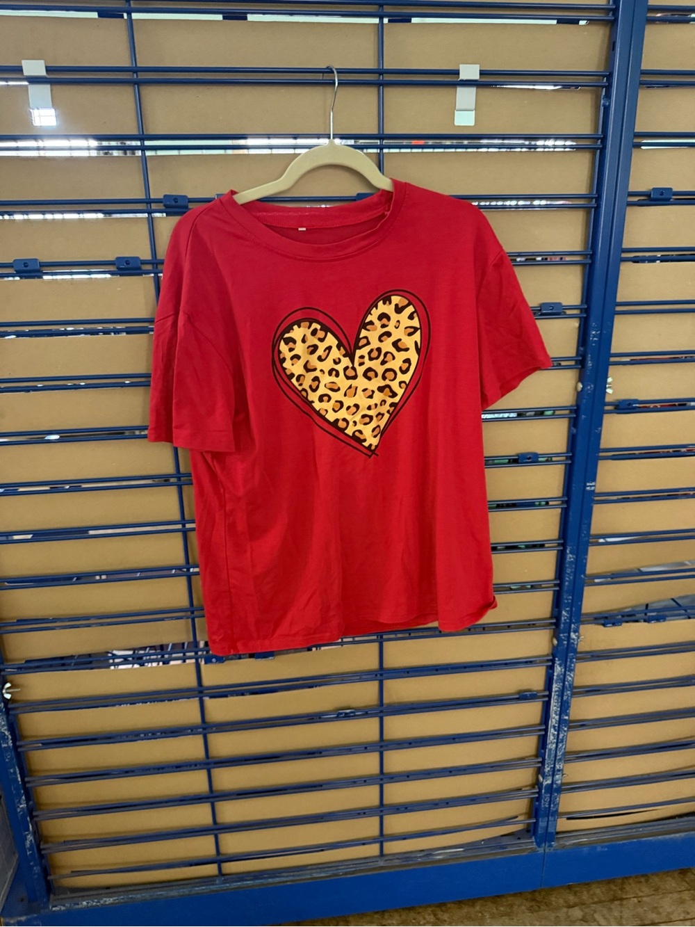 SHEIN Red Tee with Leopard Heart Graphic